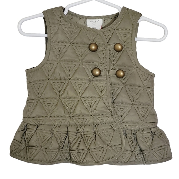 K1282 * Aspen Kids Girls Quilted Vest Olive Green Size 18M - Picture 1 of 7